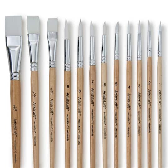 12 Packs: 12 ct. (144 total) Necessities&#x2122; White Synthetic Flat &#x26; Round Brushes by Artist&#x27;s Loft&#xAE;